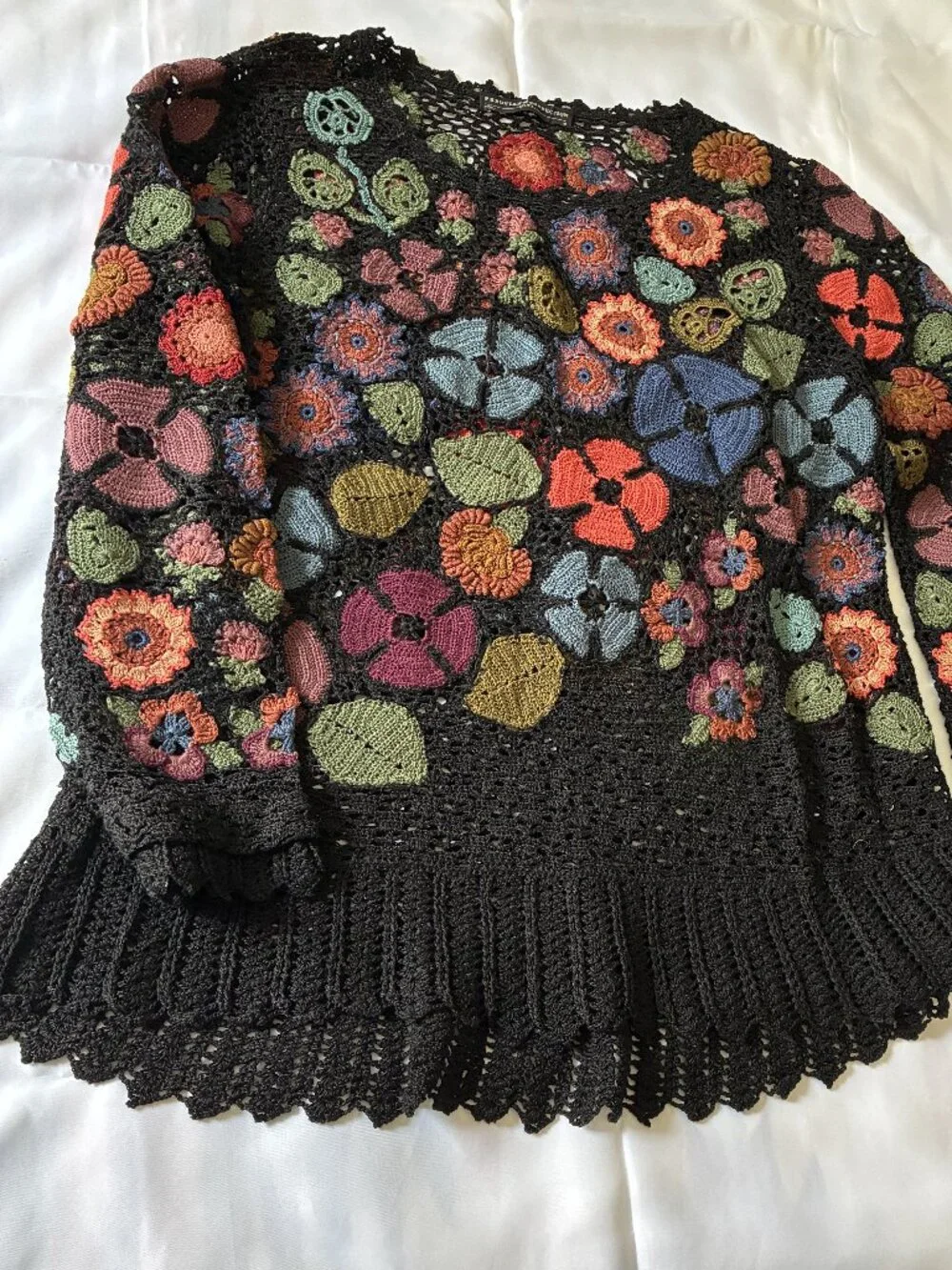 Peruvian Connection Millefiori Wildflower Hand-crocheted Sweater - Picture 2 of 14